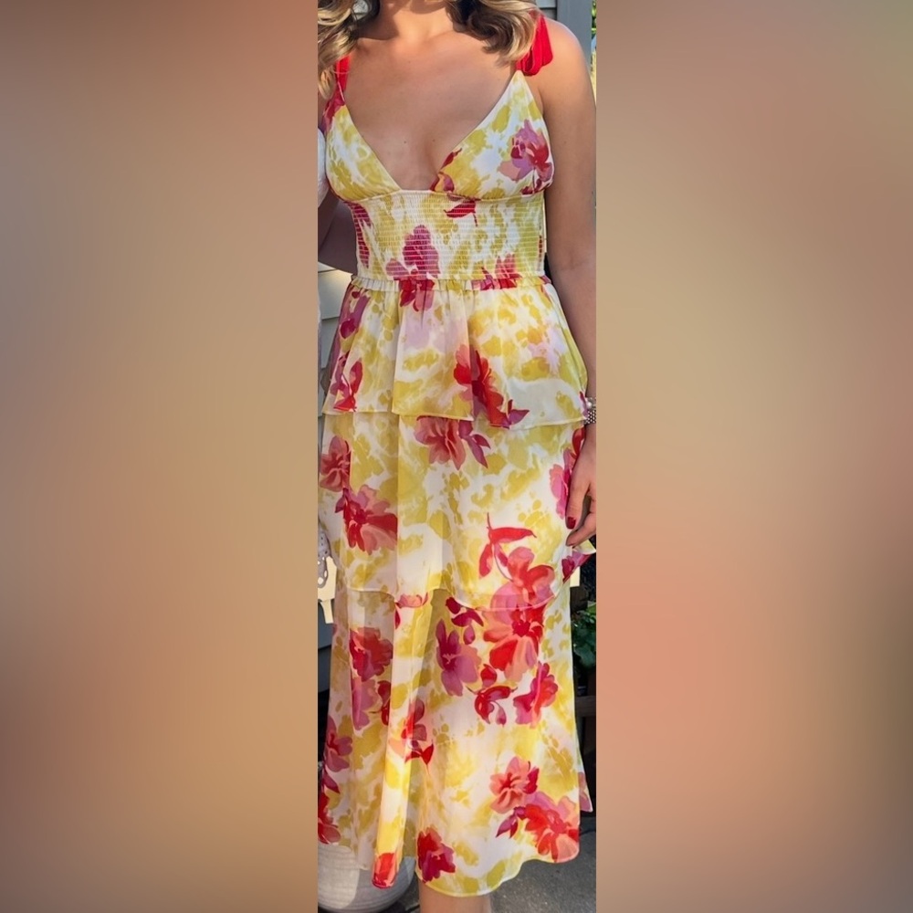 4SI3NNA Floral Wedding Dress - Red, Yellow, White
